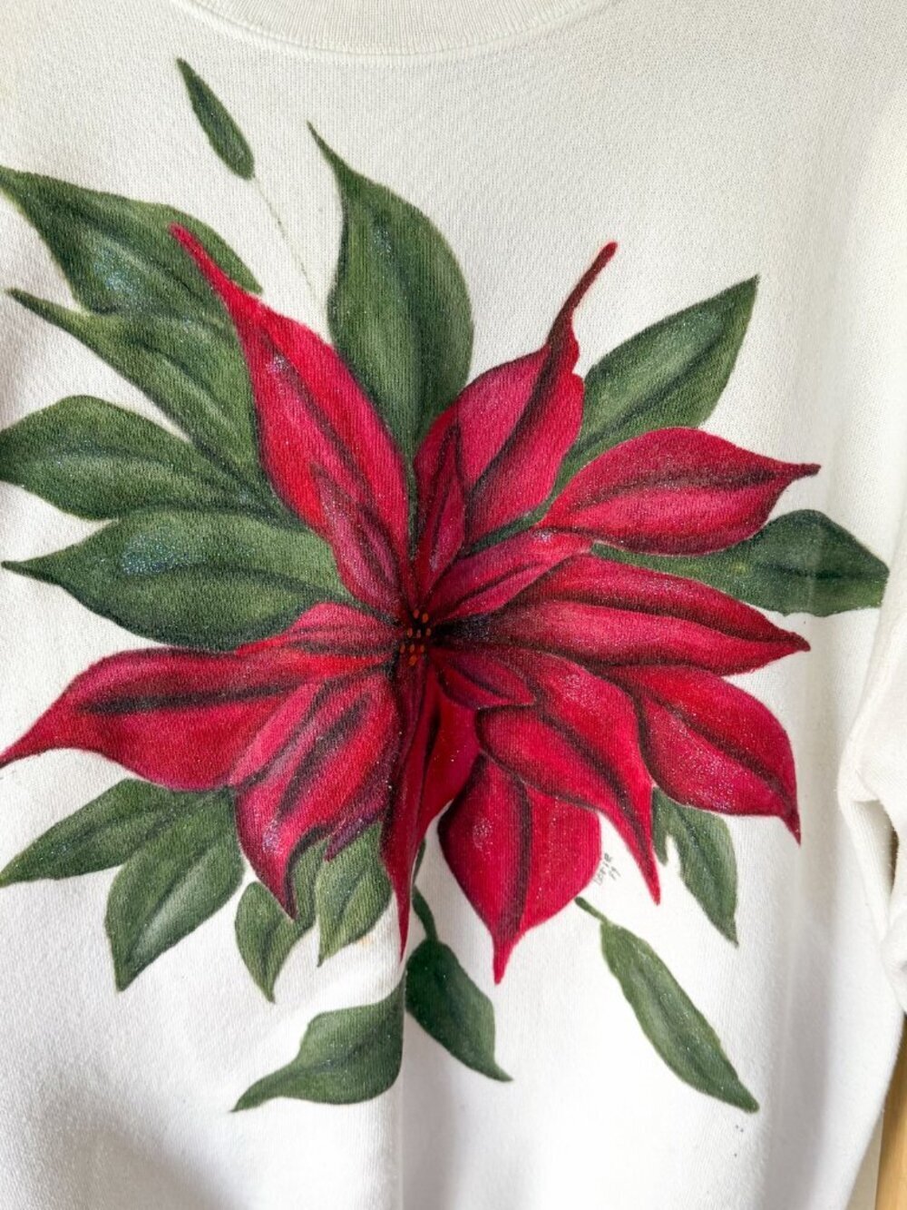 Vintage Pannill USA  Women’s Sweatshirt Large White Poinsettia Graphic Crewneck - Picture 2 of 6